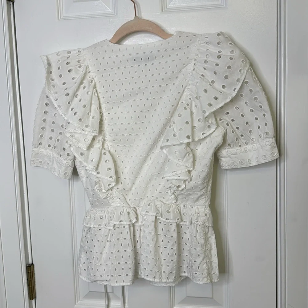 J. Crew White Puff Sleeve Wrap Blouse